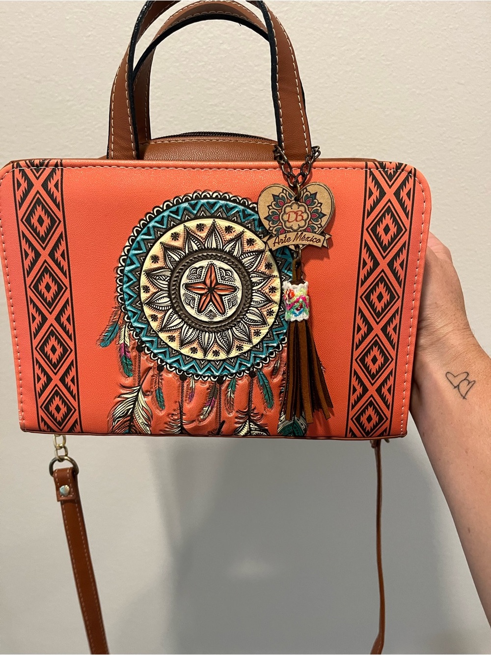 DB Arte México Hand-Tooled Leather Satchel / Crossbody Bag